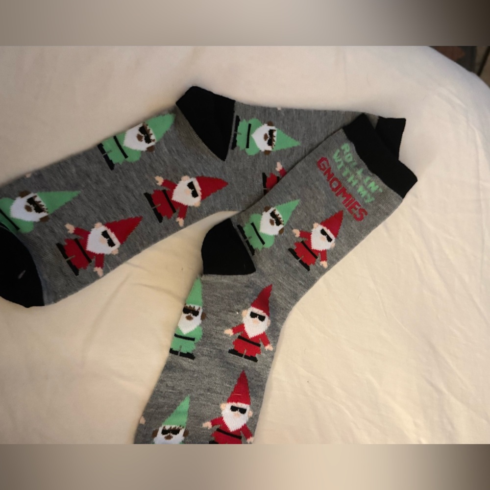 Brand New Gnome Holiday Print Gray Socks